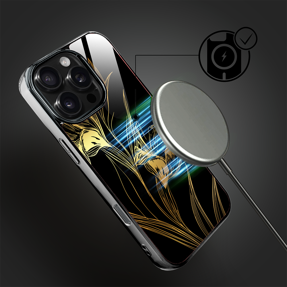 Etui do iPhone 16 Pro Max, Elite Glass z MagSafe, szklany tył, Golden Midnight, Królewskie irysy, czarne (5)