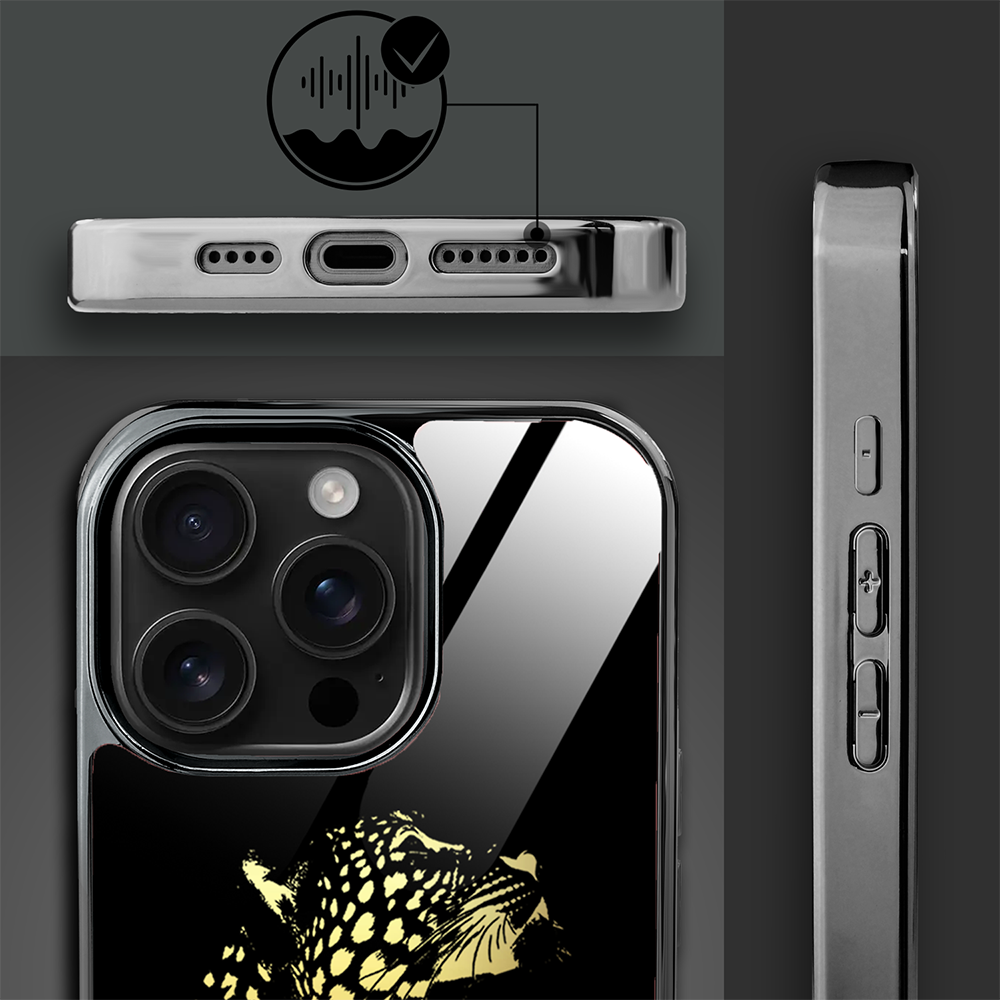 Etui do iPhone 16 Pro Max, Elite Glass z MagSafe, szklany tył, Golden Midnight, Lampart, czarne (8)