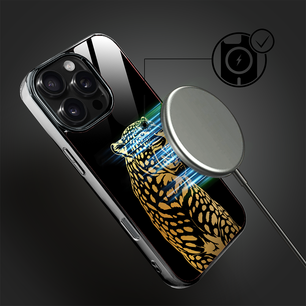Etui do iPhone 16 Pro Max, Elite Glass z MagSafe, szklany tył, Golden Midnight, Ryczący Jaguar, czarne (2)
