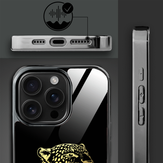 Etui do iPhone 16 Pro Max, Elite Glass z MagSafe, szklany tył, Golden Midnight, Ryczący Jaguar, czarne (8)