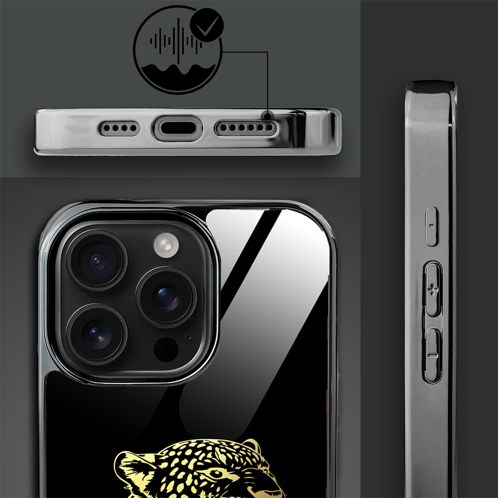 Etui do iPhone 16 Pro Max, Elite Glass z MagSafe, szklany tył, Golden Midnight, Ryczący Jaguar, czarne (8)