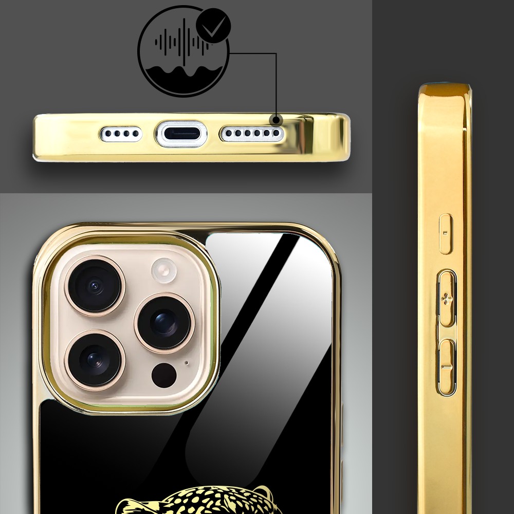 Etui do iPhone 16 Pro Max, Elite Glass z MagSafe, szklany tył, Golden Midnight, Ryczący Jaguar, złote (8)