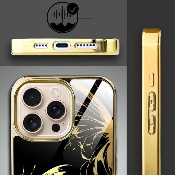 Etui do iPhone 16 Pro Max, Elite Glass z MagSafe, szklany tył, Golden Midnight, Skrzydła motyla, złote (8)