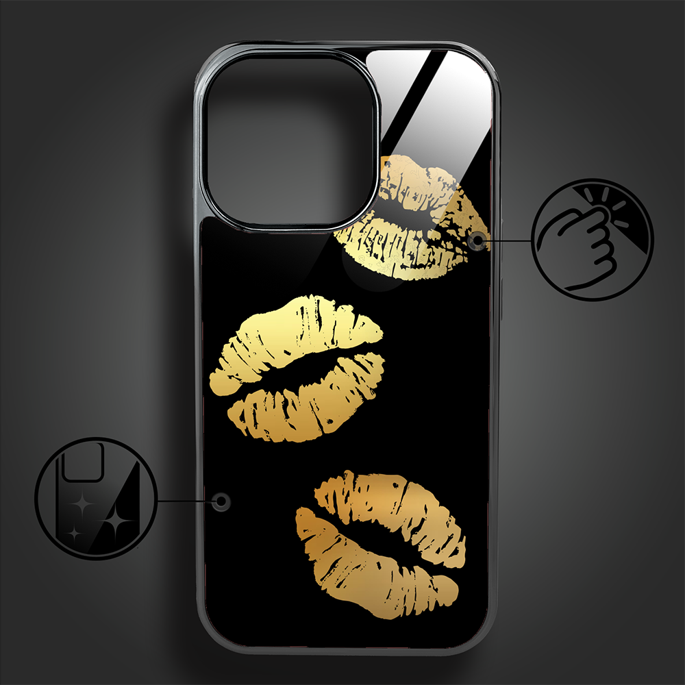 Etui do iPhone 16 Pro Max, Elite Glass z MagSafe, szklany tył, Golden Midnight, Usta, czarne (4)