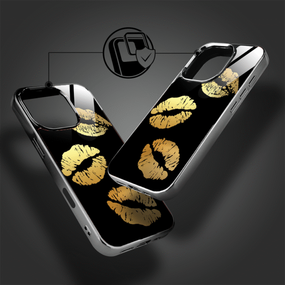 Etui do iPhone 16 Pro Max, Elite Glass z MagSafe, szklany tył, Golden Midnight, Usta, czarne (6)