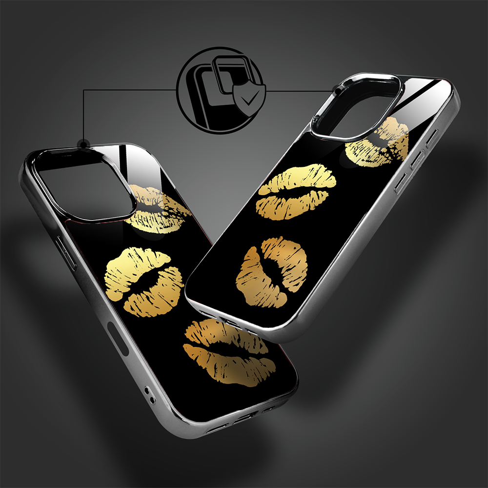 Etui do iPhone 16 Pro Max, Elite Glass z MagSafe, szklany tył, Golden Midnight, Usta, czarne (6)