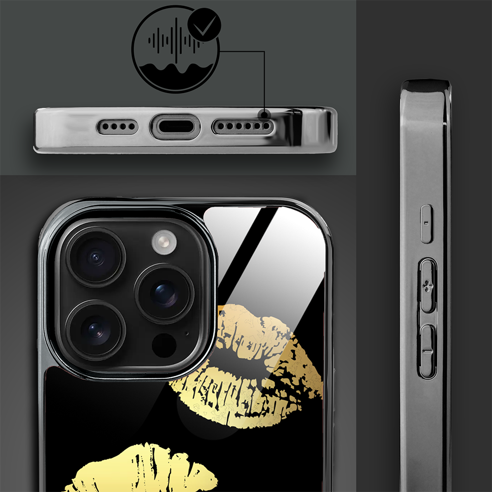 Etui do iPhone 16 Pro Max, Elite Glass z MagSafe, szklany tył, Golden Midnight, Usta, czarne (8)