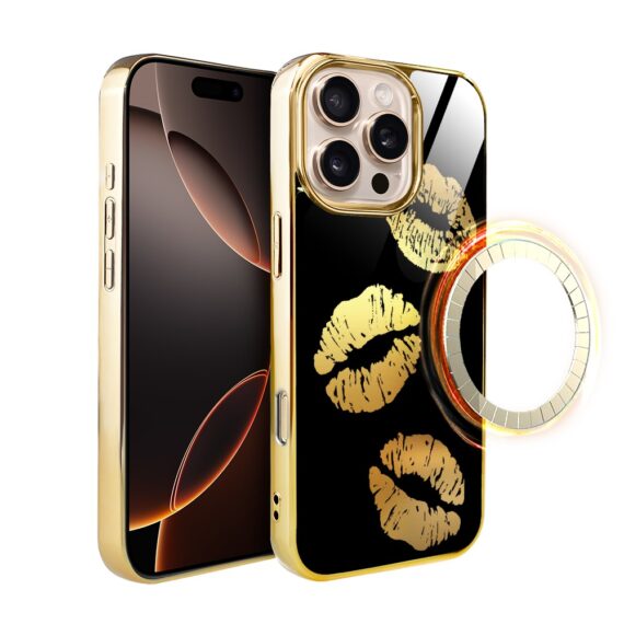 Etui do iPhone 16 Pro Max, Elite Glass z MagSafe, szklany tył, Golden Midnight, Usta, złote (3)