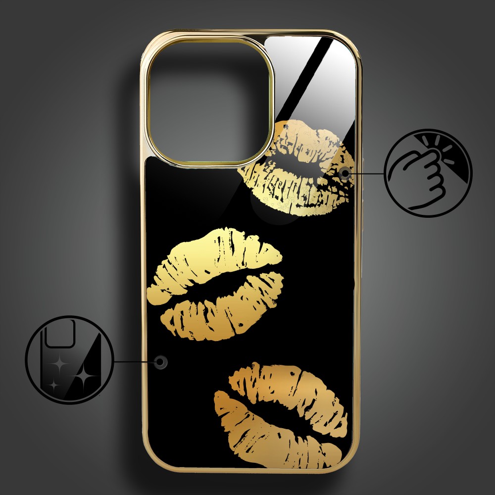 Etui do iPhone 16 Pro Max, Elite Glass z MagSafe, szklany tył, Golden Midnight, Usta, złote (4)