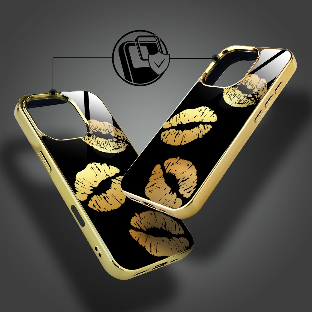 Etui do iPhone 16 Pro Max, Elite Glass z MagSafe, szklany tył, Golden Midnight, Usta, złote (6)