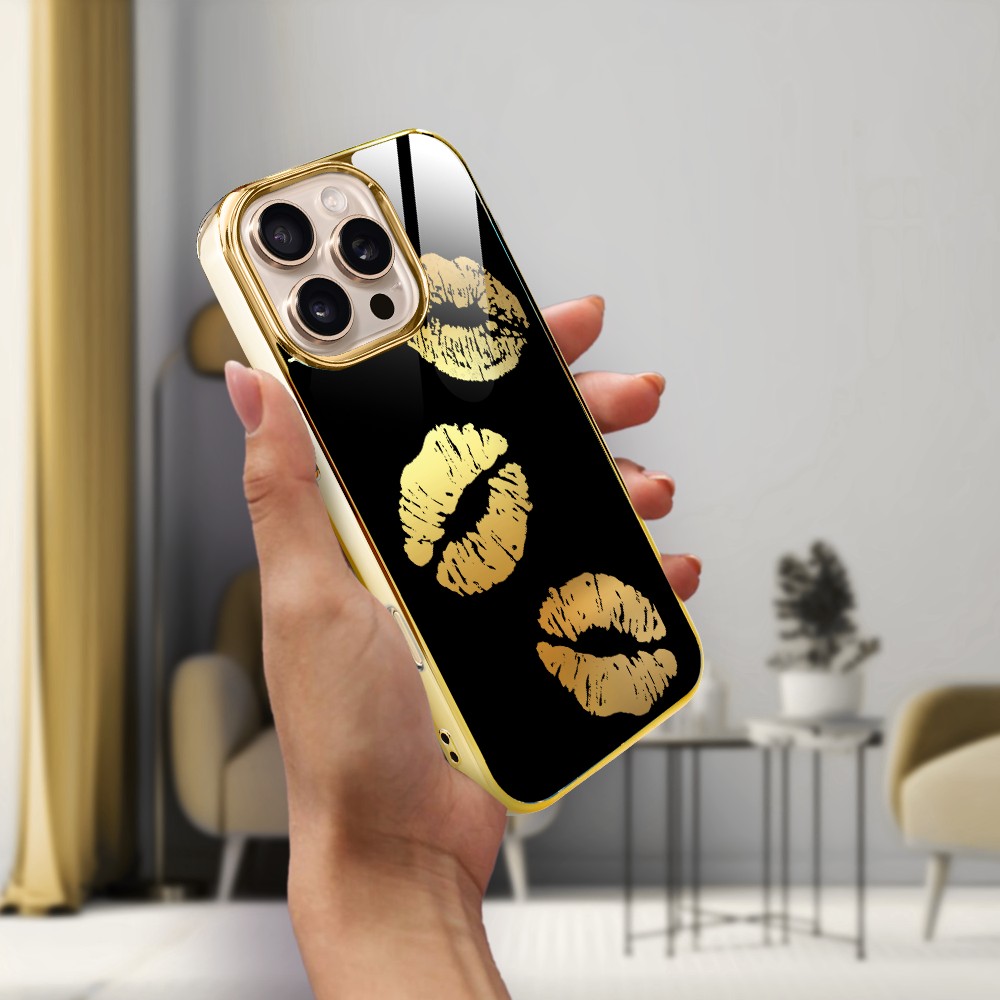 Etui do iPhone 16 Pro Max, Elite Glass z MagSafe, szklany tył, Golden Midnight, Usta, złote (7)
