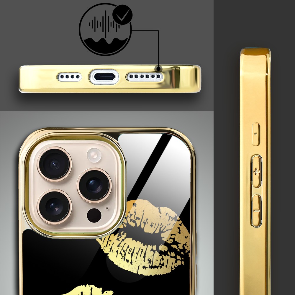 Etui do iPhone 16 Pro Max, Elite Glass z MagSafe, szklany tył, Golden Midnight, Usta, złote (8)