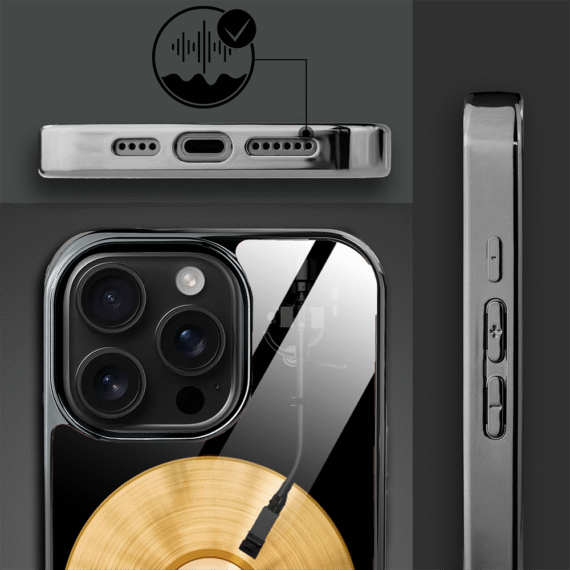 Etui do iPhone 16 Pro Max, Elite Glass z MagSafe, szklany tył, Golden Midnight, Vinyl Lux, czarne (3)