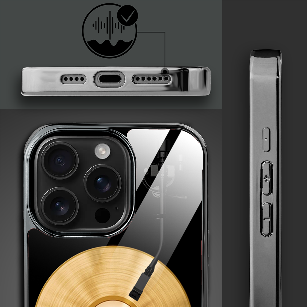 Etui do iPhone 16 Pro Max, Elite Glass z MagSafe, szklany tył, Golden Midnight, Vinyl Lux, czarne (3)