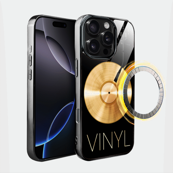 Etui do iPhone 16 Pro Max, Elite Glass z MagSafe, szklany tył, Golden Midnight, Vinyl Lux, czarne (6)