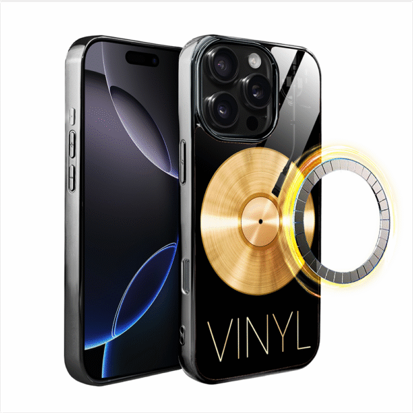 Etui do iPhone 16 Pro, Elite Glass z MagSafe, szklany tył, Golden Midnight, Vinyl Lux, czarne