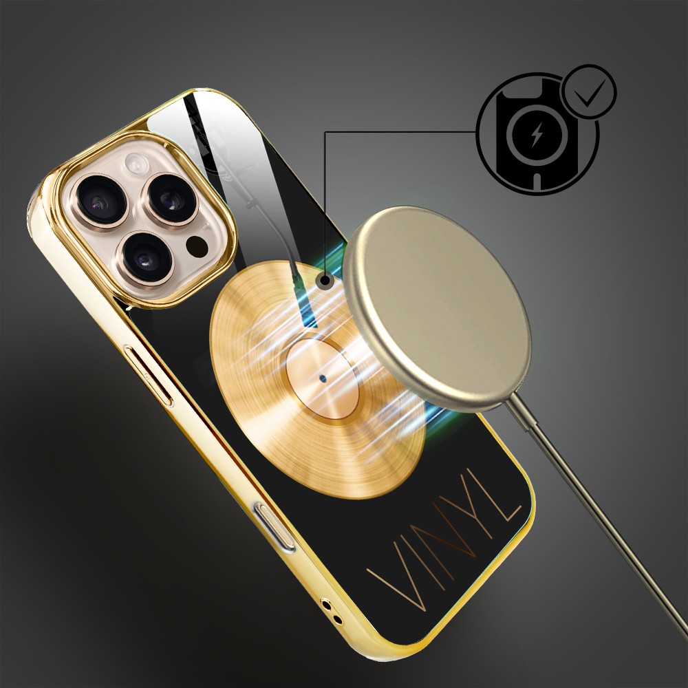 Etui do iPhone 16 Pro Max, Elite Glass z MagSafe, szklany tył, Golden Midnight, Vinyl Lux, złote (2)