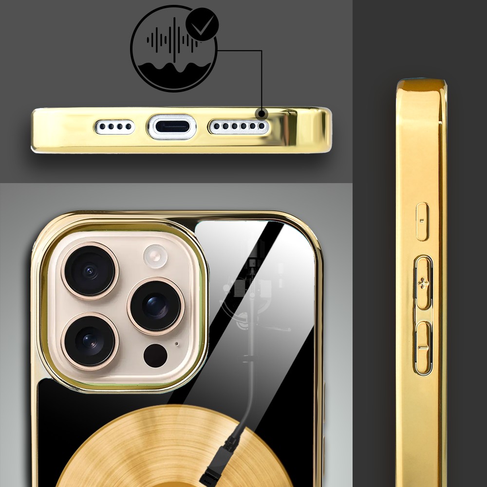 Etui do iPhone 16 Pro Max, Elite Glass z MagSafe, szklany tył, Golden Midnight, Vinyl Lux, złote (8)