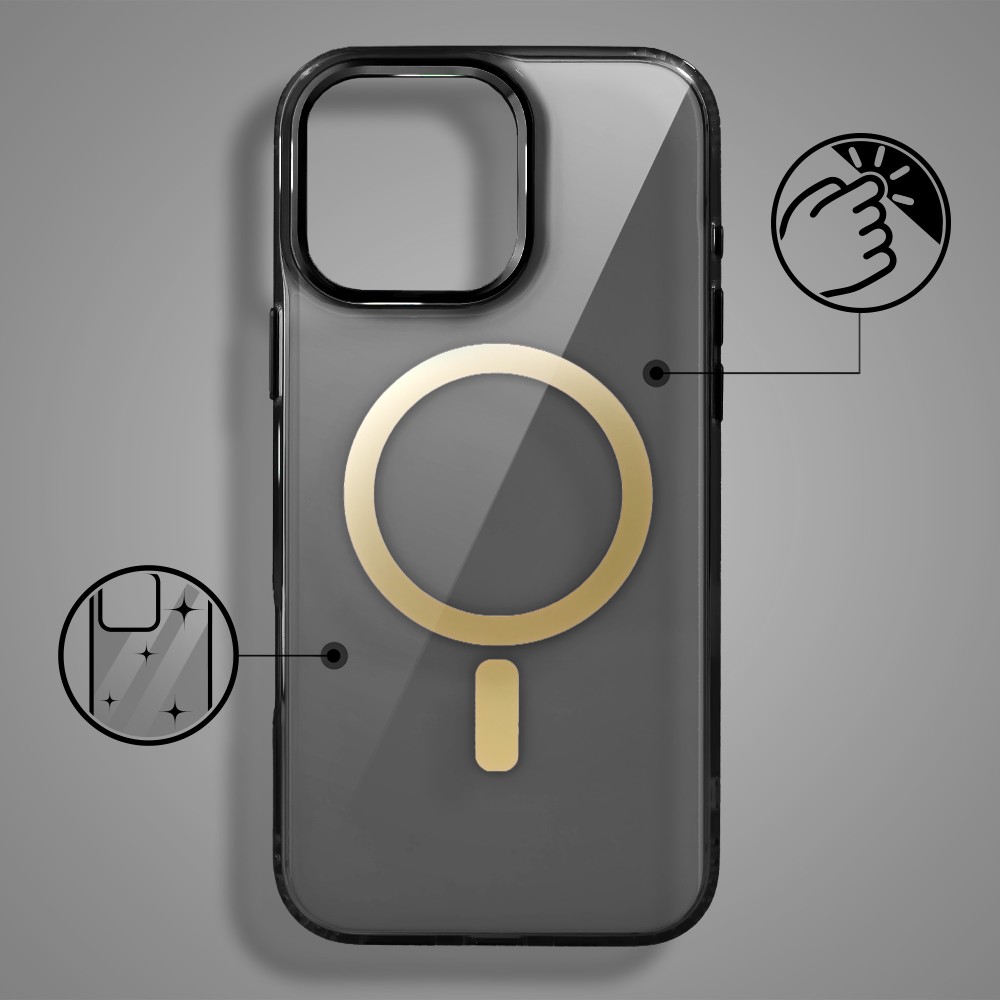 Etui do iPhone 16 Pro Max Golden Elite, cienkie, ze złotym MagSafe, czarne (5)