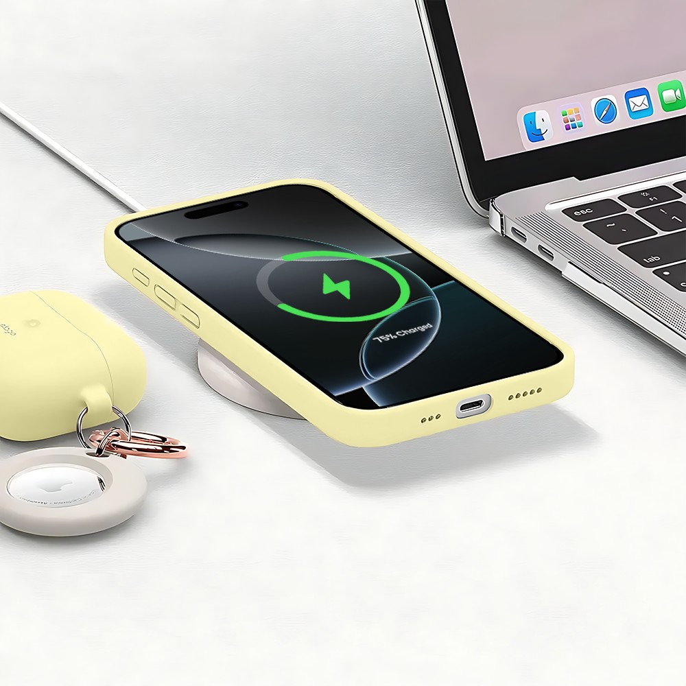 Etui do iPhone 16 Pro Max silikonowe z mikrofibrą soft touch, jasny żółty (9)