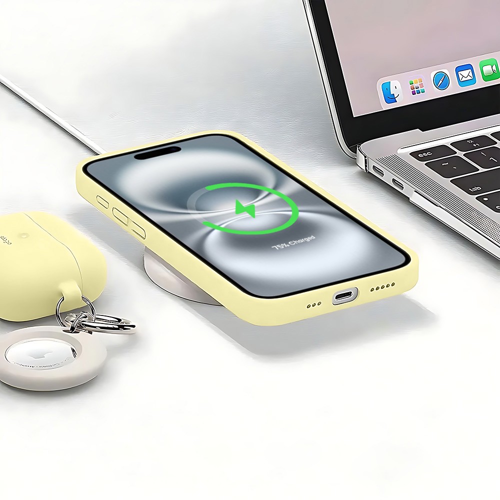 Etui do iPhone 16 silikonowe z mikrofibrą soft touch, jasny żółty (8)