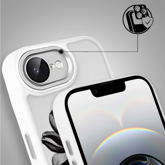 Etui do iPhone 16e Color Flush z Magsafe, z osłoną aparatu, czarny kwiat, białe (2)