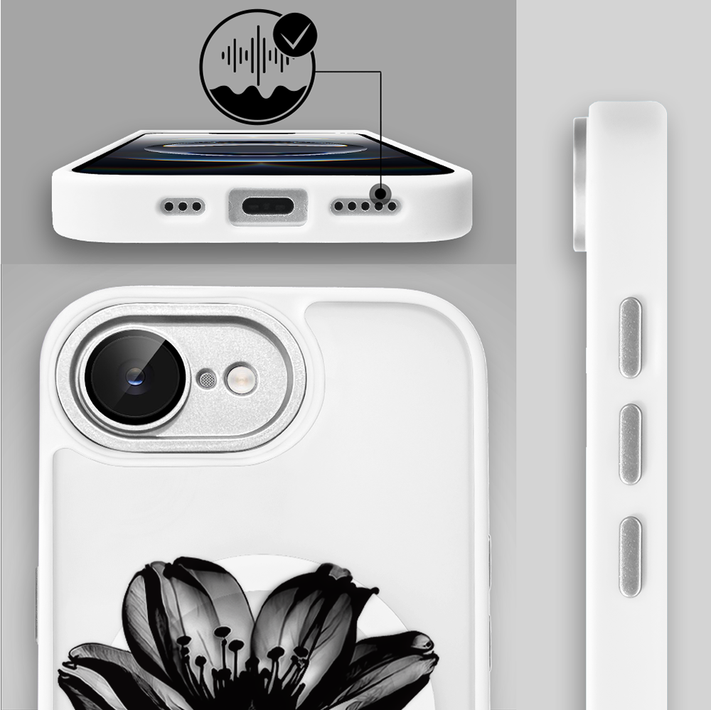 Etui do iPhone 16e Color Flush z Magsafe, z osłoną aparatu, czarny kwiat, białe (3)