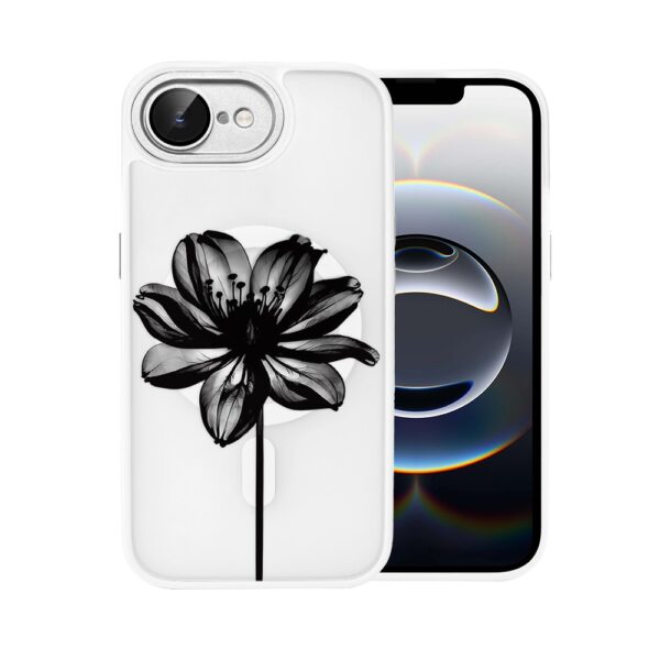 Etui do iPhone 17e Color Flush z MagSafe, z osłoną aparatu, czarny kwiat, białe