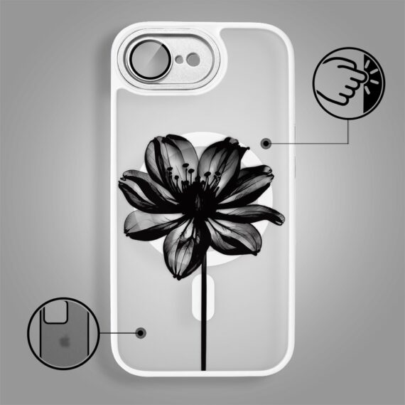 Etui do iPhone 16e Color Flush z Magsafe, z osłoną aparatu, czarny kwiat, białe (7)