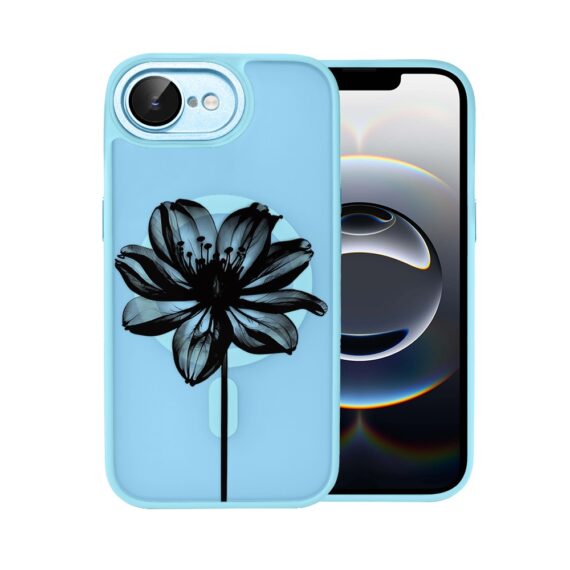 Etui do iPhone 16e Color Flush z Magsafe, z osłoną aparatu, czarny kwiat, błękitne (4)