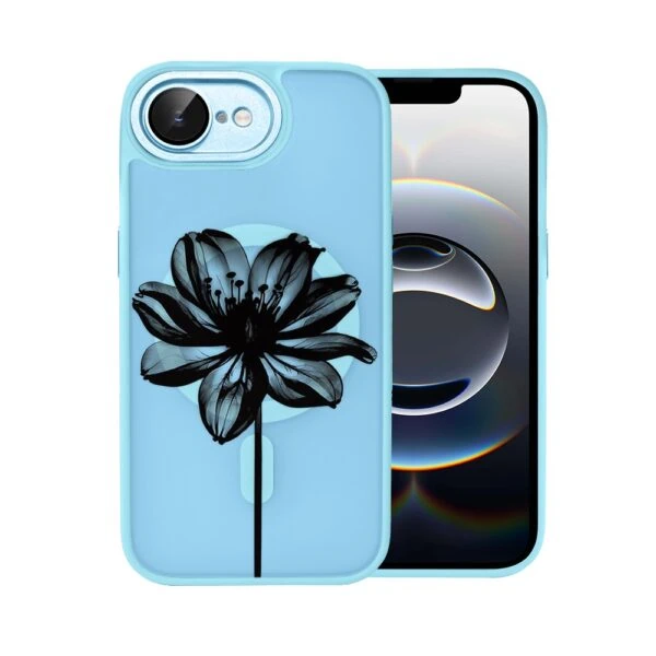 Etui do iPhone 17e Color Flush z MagSafe, z osłoną aparatu, czarny kwiat, błękitne