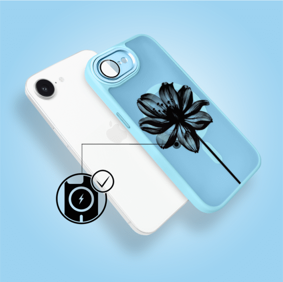 Etui do iPhone 16e Color Flush z Magsafe, z osłoną aparatu, czarny kwiat, błękitne (7)
