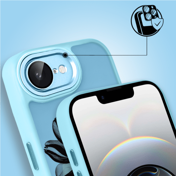 Etui do iPhone 16e Color Flush z Magsafe, z osłoną aparatu, czarny kwiat, błękitne (8)
