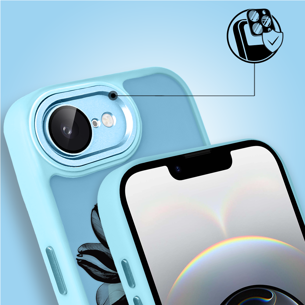 Etui do iPhone 16e Color Flush z Magsafe, z osłoną aparatu, czarny kwiat, błękitne (8)