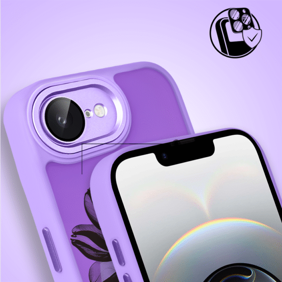 Etui do iPhone 16e Color Flush z Magsafe, z osłoną aparatu, czarny kwiat, fioletowe (2)