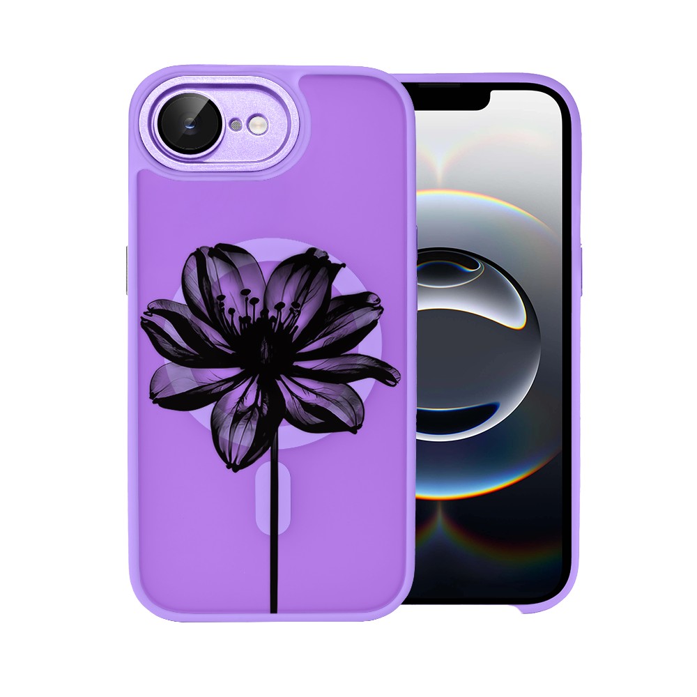 Etui do iPhone 16e Color Flush z Magsafe, z osłoną aparatu, czarny kwiat, fioletowe (6)
