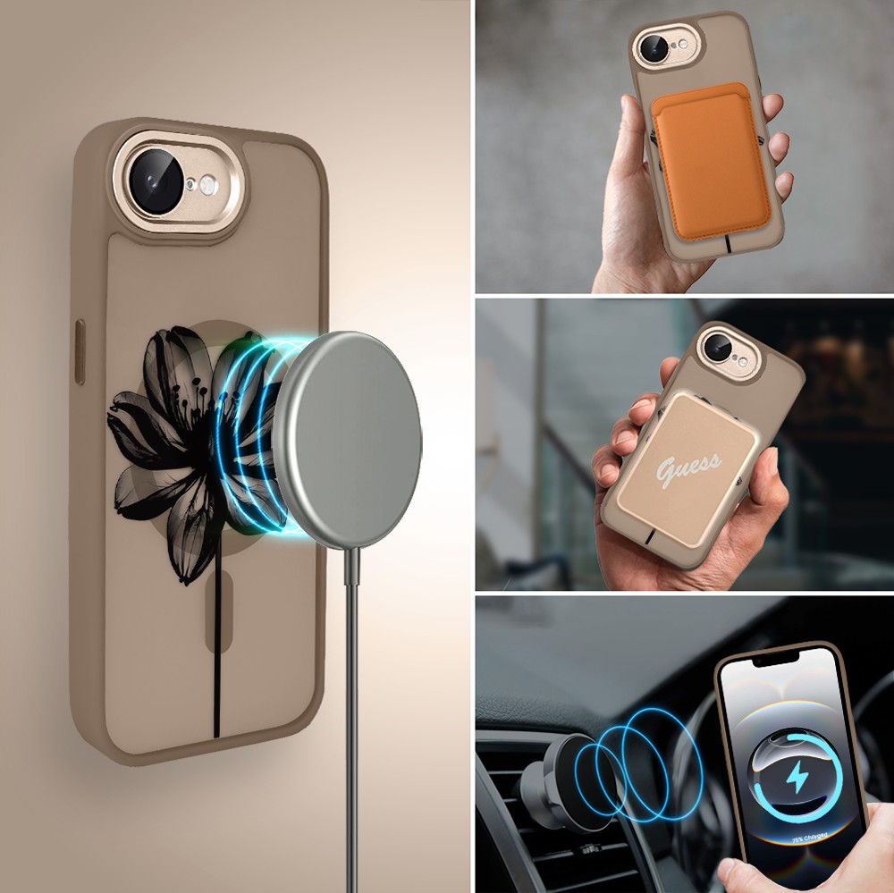 Etui do iPhone 16e Color Flush z Magsafe, z osłoną aparatu, czarny kwiat, pustynny brąz (2)