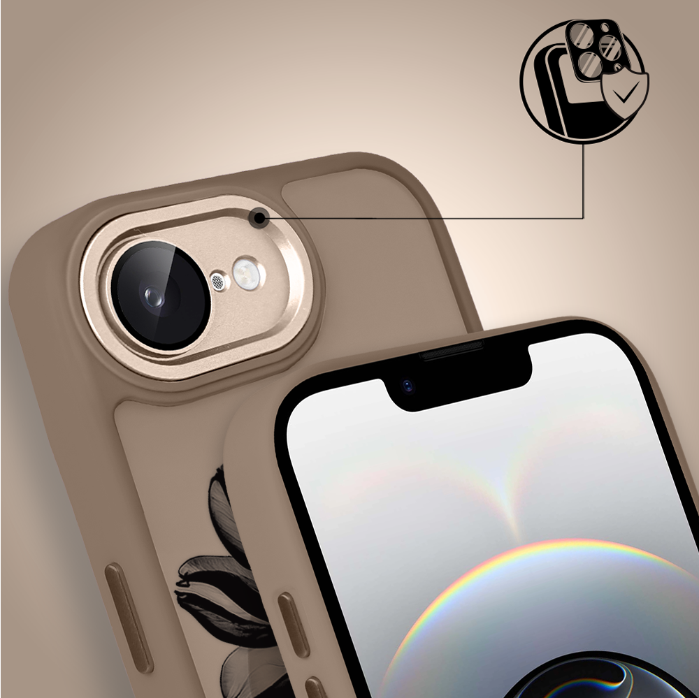Etui do iPhone 16e Color Flush z Magsafe, z osłoną aparatu, czarny kwiat, pustynny brąz (3)