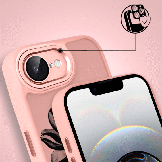 Etui do iPhone 16e Color Flush z Magsafe, z osłoną aparatu, czarny kwiat, różowe (3)