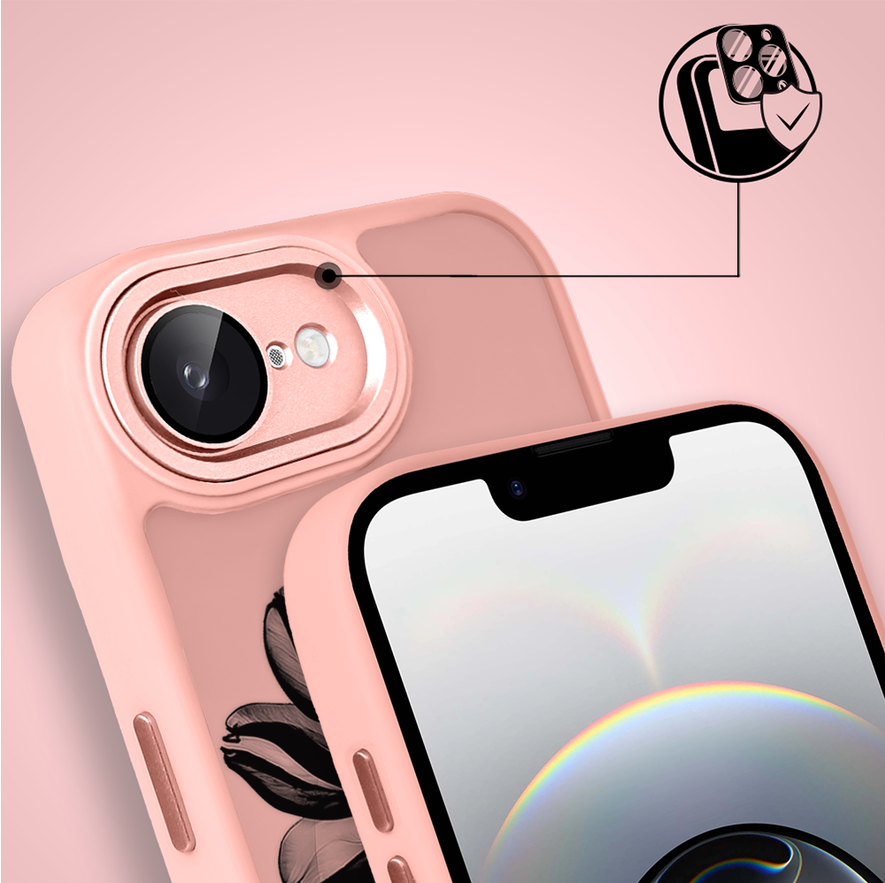 Etui do iPhone 16e Color Flush z Magsafe, z osłoną aparatu, czarny kwiat, różowe (3)