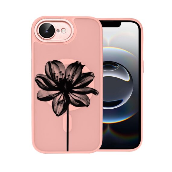 Etui do iPhone 16e Color Flush z Magsafe, z osłoną aparatu, czarny kwiat, różowe (7)