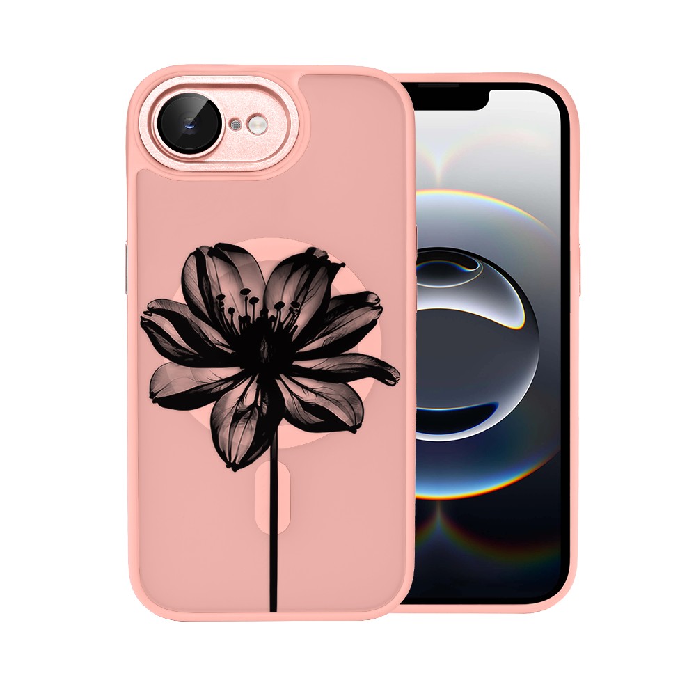 Etui do iPhone 16e Color Flush z Magsafe, z osłoną aparatu, czarny kwiat, różowe (7)