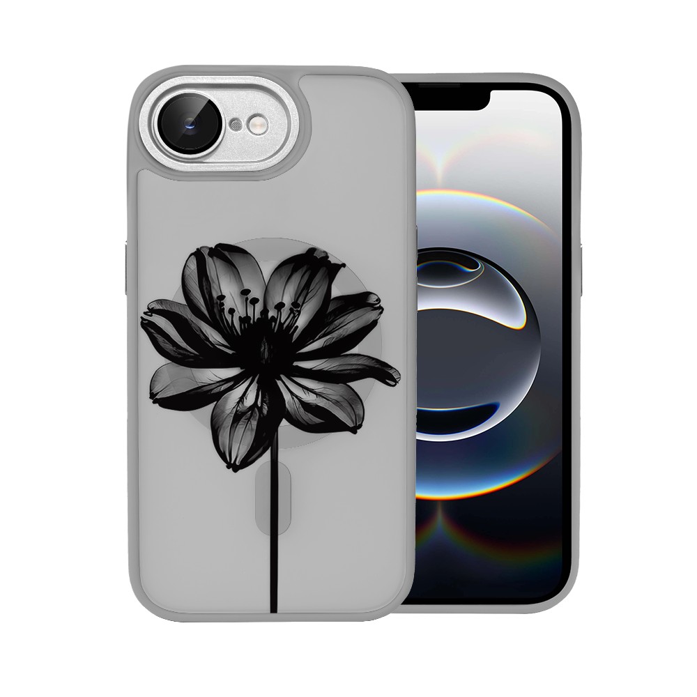 Etui do iPhone 16e Color Flush z Magsafe, z osłoną aparatu, czarny kwiat, tytanowe (5)