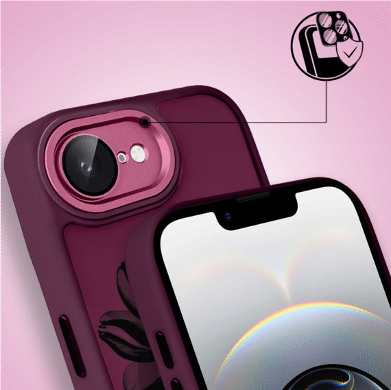 Etui do iPhone 16e Color Flush z Magsafe, z osłoną aparatu, czarny kwiat, wiśniowe (3)