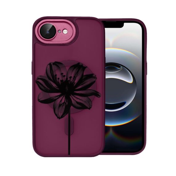 Etui do iPhone 16e Color Flush z Magsafe, z osłoną aparatu, czarny kwiat, wiśniowe (7)
