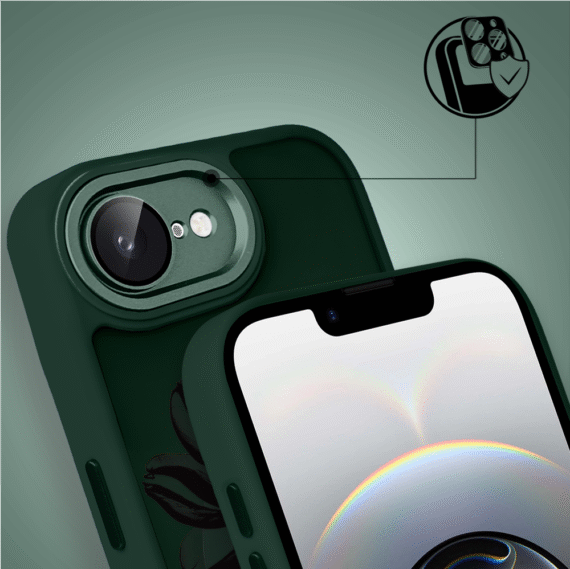 Etui do iPhone 16e Color Flush z Magsafe, z osłoną aparatu, czarny kwiat, zielone (2)