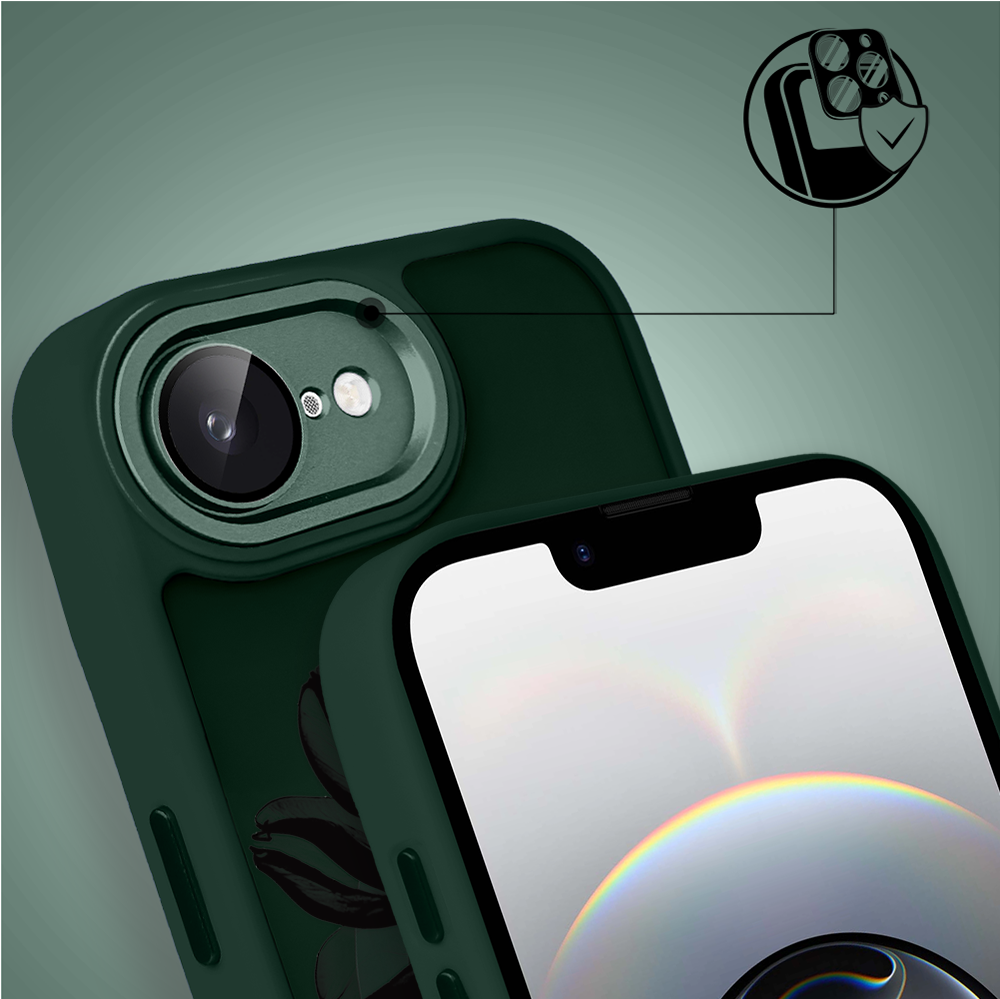 Etui do iPhone 16e Color Flush z Magsafe, z osłoną aparatu, czarny kwiat, zielone (2)