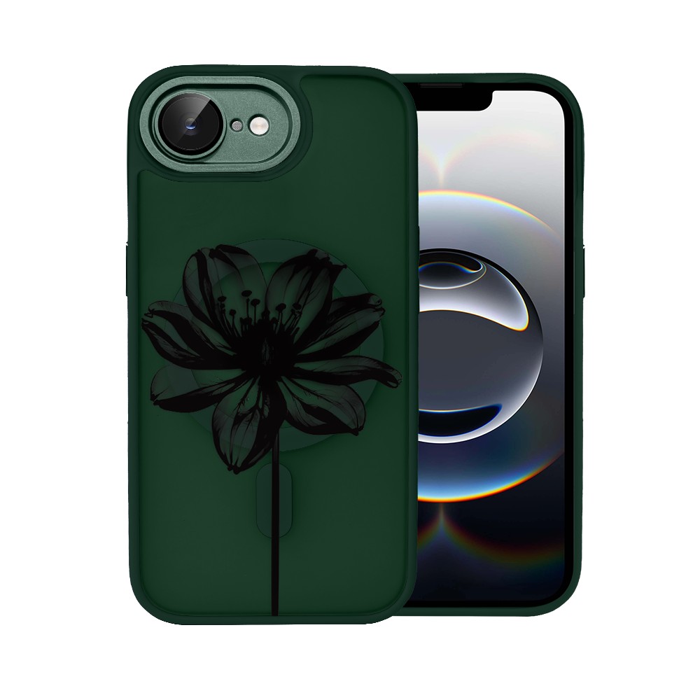 Etui do iPhone 16e Color Flush z Magsafe, z osłoną aparatu, czarny kwiat, zielone (6)