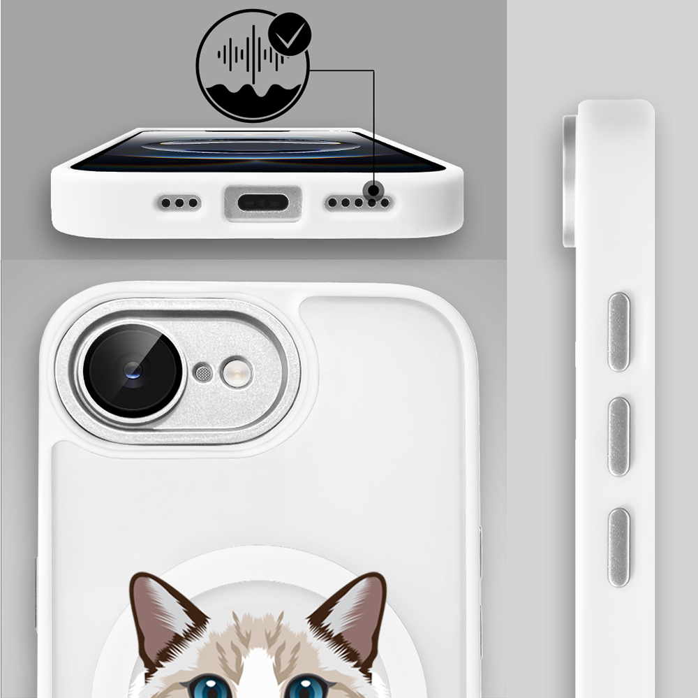 Etui do iPhone 16e Color Flush z Magsafe, z osłoną aparatu, kot birmański, białe (1)