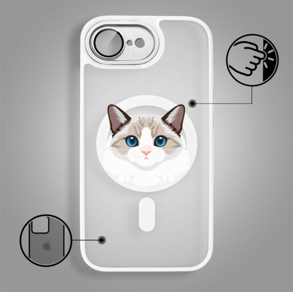 Etui do iPhone 16e Color Flush z Magsafe, z osłoną aparatu, kot birmański, białe (5)